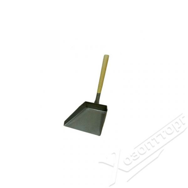 Dustpan economic metal with a vertical wooden handle